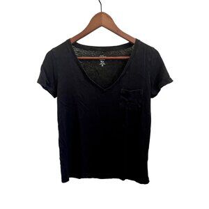 J. Crew Black Linen V-neck Tee